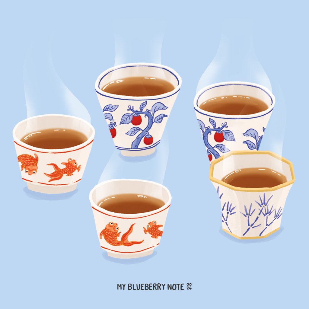 Tea cups ritual illustration