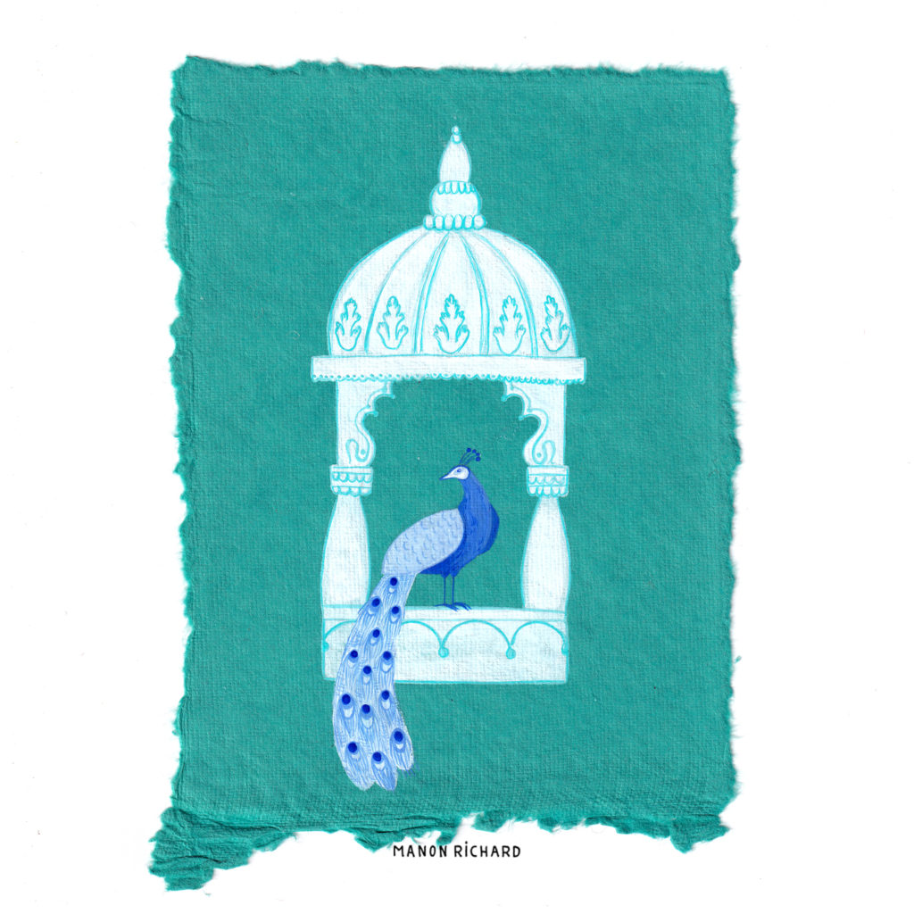 Indian miniature painting, gouache, Handmade paper, Manon Richard