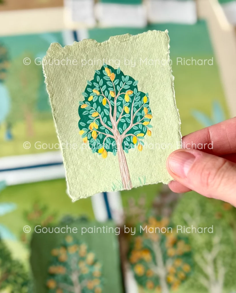 Manguier. Peinture originale Manon Richard, 100% coton, gouache.