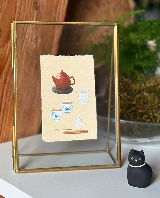 Tea, Teapot, Chai Hai, teacups. Gouache painting