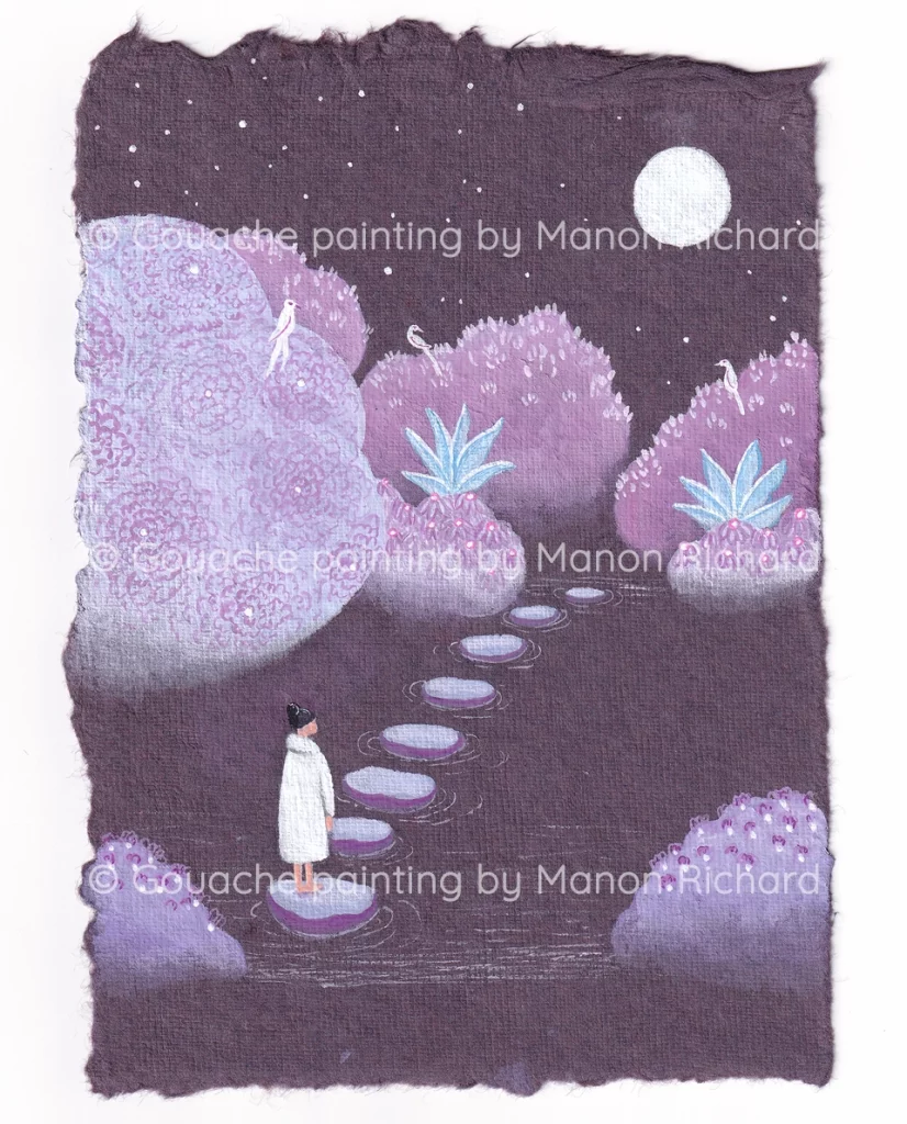 Sur le Chemin. Gouache painting, inner peace, mindfulness
