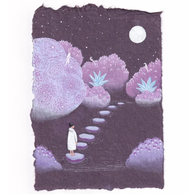 Sur le Chemin. Gouache painting, inner peace, mindfulness