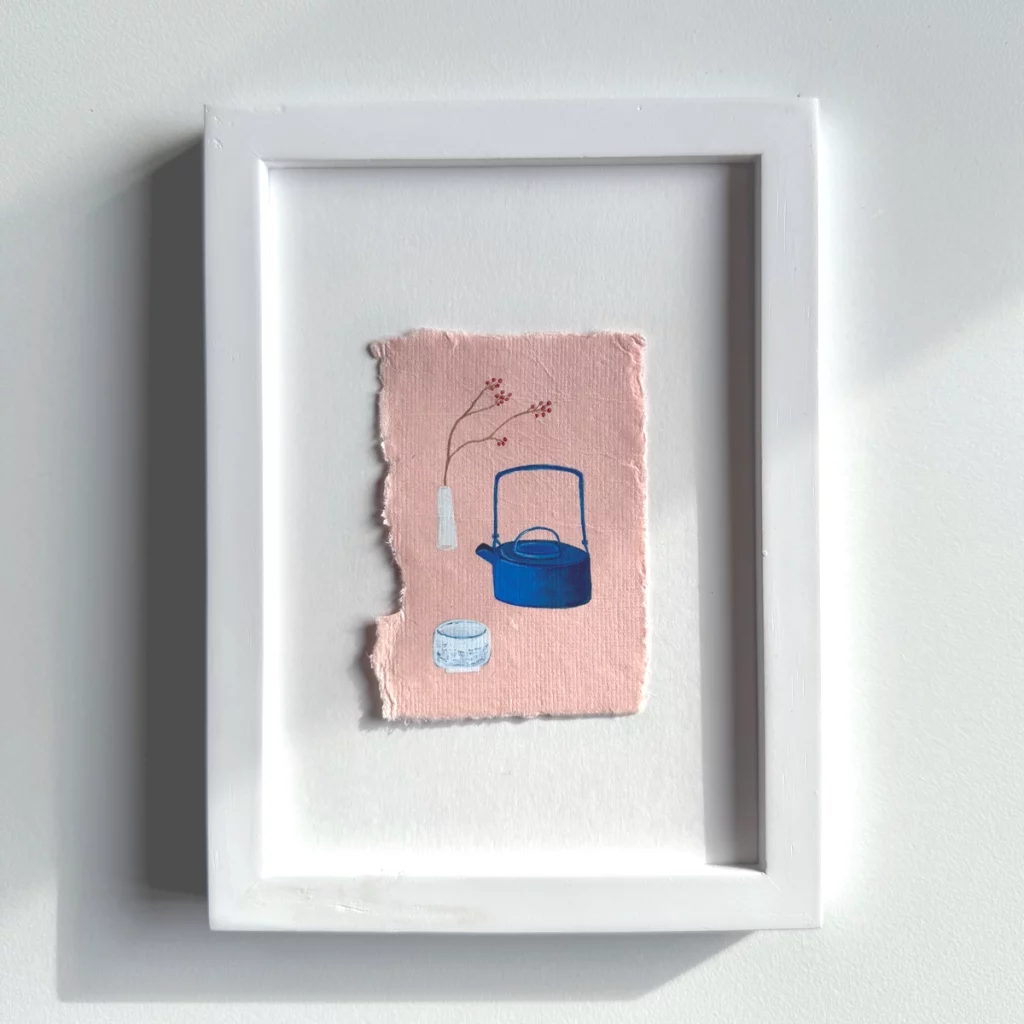 Thé japonais et théière. Peinture originale Manon Richard, 100% coton, gouache.
